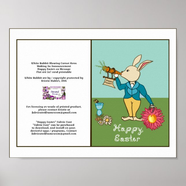 Poster Placa de fonte do Tecido do Felz pascoa White Rabb (Frente)
