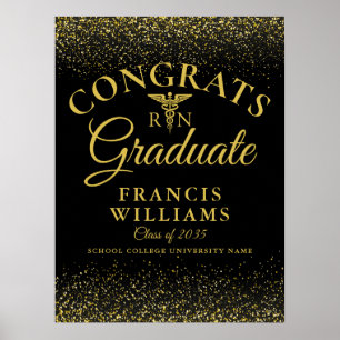 Poster Placa de Formatura de Enfermagem com Brilho Preto