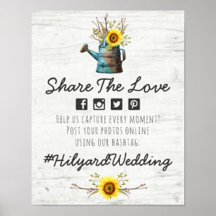 Pôster Placa de Foto com Hashtag para Casamento com Giras