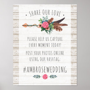 Poster Placa de Fotos com Hashtag de Casamento de Seta Rú