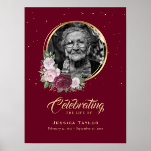 Poster Placa de funeral de celebração de vida floral pers