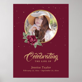 Poster Placa de Funeral Floral Personalizada Burgundy Gol