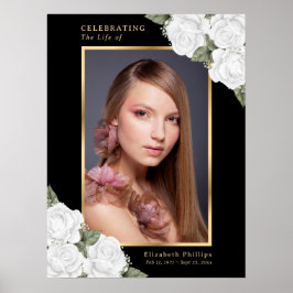 Poster Placa de funeral memorial fotográfica floral preto