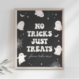 Poster Placa de Halloween Spooky Ghost No Tricks Just Tre