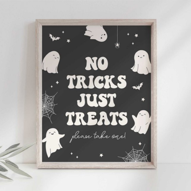 Poster Placa de Halloween Spooky Ghost No Tricks Just Tre (Criador carregado)
