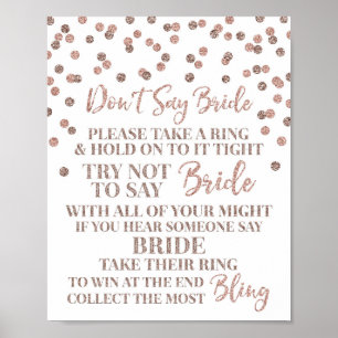 Poster Placa de Jogo Rose Gold Confetti Não Diga Noiva