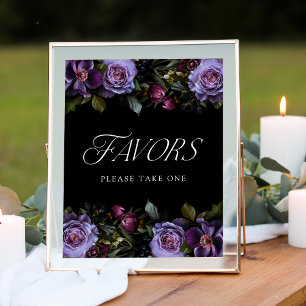 Poster Placa de Lembrancinhas de Casamento Roxo Floral Gó