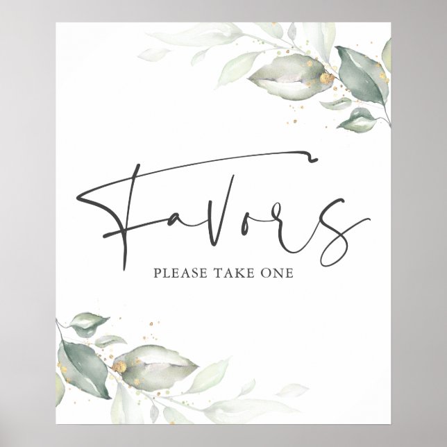 Poster Placa de Lembrancinhas de Folhas de Ouro e Verde Á (Frente)