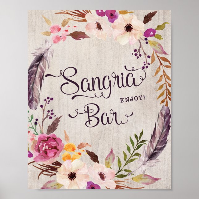 Poster Placa de Letreiro de Sangria para Chá de Bebê Rúst (Frente)