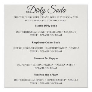 Pôster Placa de Letreiro de Soda Suja com Receitas para C