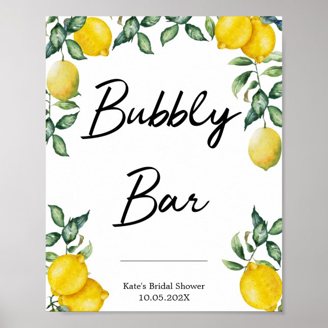 Poster Placa de limões Bubbly Bar personalizada (Frente)