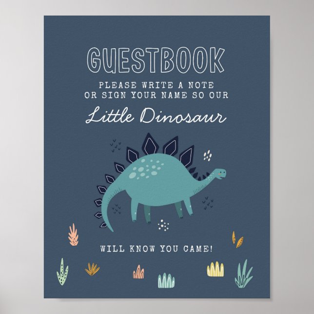 Poster Placa de Livro de Visitas de Dinossauro Fofo (Frente)