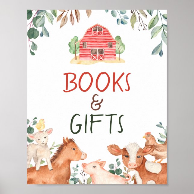 Poster Placa de Livros e Presentes de Animais da Fazenda (Frente)