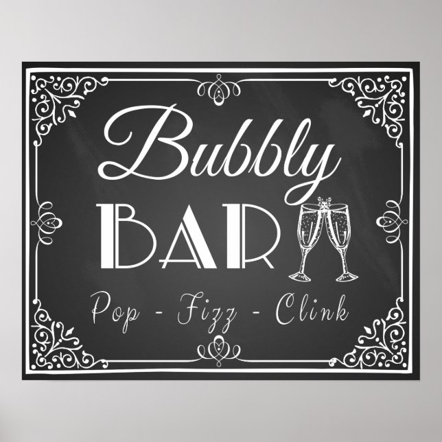 Pôster Placa de lousa personalizada para casamento "Bubbl (Frente)