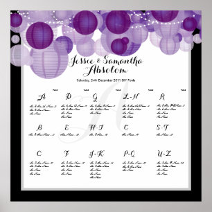 Pôster Placa de lugares/lanternas de papel roxo PixDezine