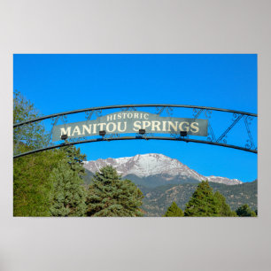 Poster Placa de Manitou Springs emoldurando Pikes Peak, C