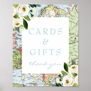 Poster Placa de Mapa Floral Tema Viagens Presentes e Cart