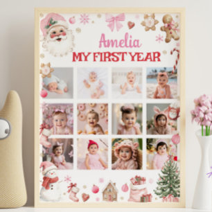 Poster Placa de marco de foto de primeiro ano de Natal re