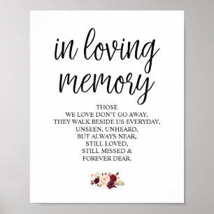 Poster Placa de Memória Floral Borgonha Em Memória Carinh