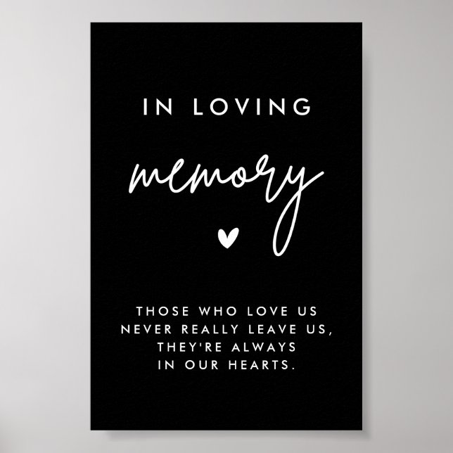 Poster Placa de Memorial de Casamento Black In Loving Mem (Frente)