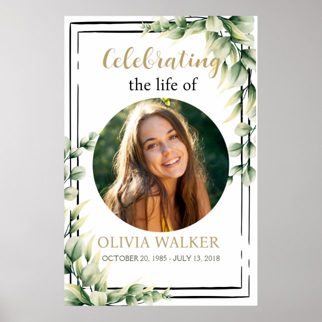 Poster Placa de Memorial de Funeral com Foto (Frente)