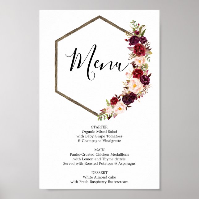 Poster Placa de Menu Boho Burgundy ou Menu de Bar (Frente)