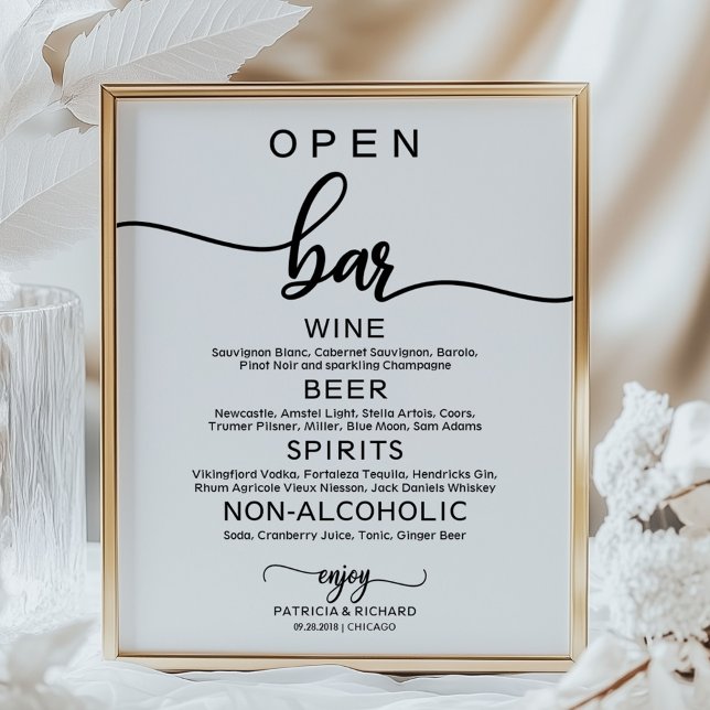 Poster Placa de Menu de Bar Aberto de Casamento Caligrafi (Criador carregado)