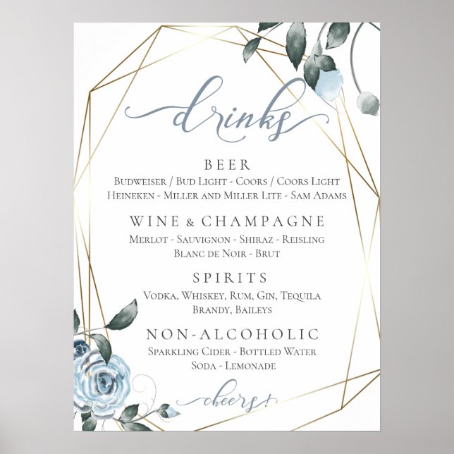 Poster Placa de Menu de Bar Completo de Casamento (Frente)