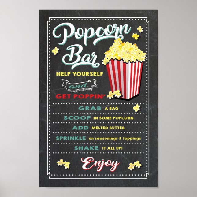 Poster Placa de Menu de Barra de Pipoca para Festa (Frente)
