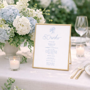 Poster Placa de Menu de Bebidas Hydrangea Azul Francês