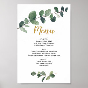 Poster Placa de Menu de Verduras de Eucalipto ou Menu do