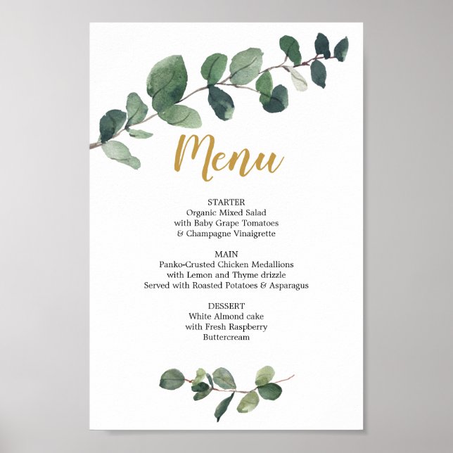 Poster Placa de Menu de Verduras de Eucalipto ou Menu do  (Frente)