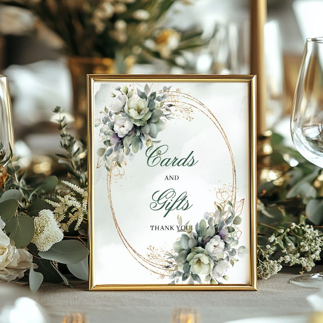 Poster Placa de Mesa Cartões e Presentes com Vegetação em (Watercolor Greenery Cards And Gifts Table Sign)