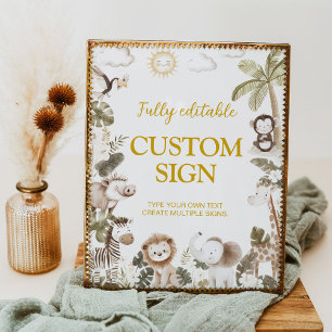 Poster Placa de Mesa de Aniversário de Animais da Selva S
