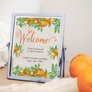 Poster Placa de mesa de Bem-vindo Laranja Cítrica Mimosa