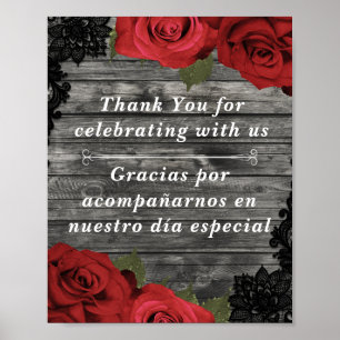 Poster Placa de mesa de casamento Rustic Black Lace com R
