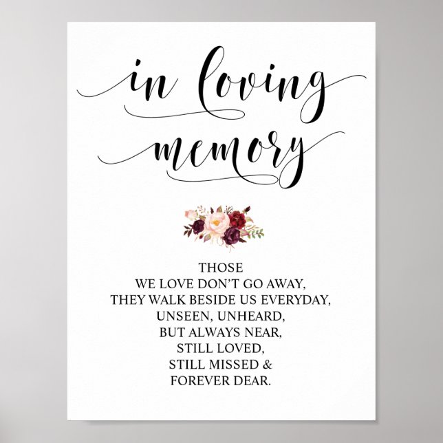 Poster Placa de Mesa de Memória de Casamento em memória a (Frente)