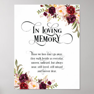 Poster Placa de mesa de memorial de casamento em memória