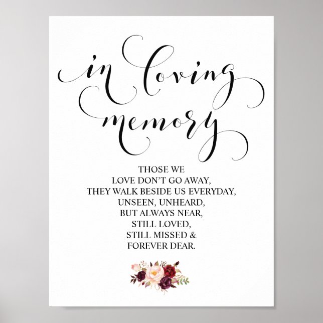 Poster Placa de Mesa de Memorial de Casamento em Memória  (Frente)