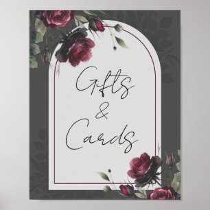 Poster Placa de mesa de presentes florais de rosas vermel