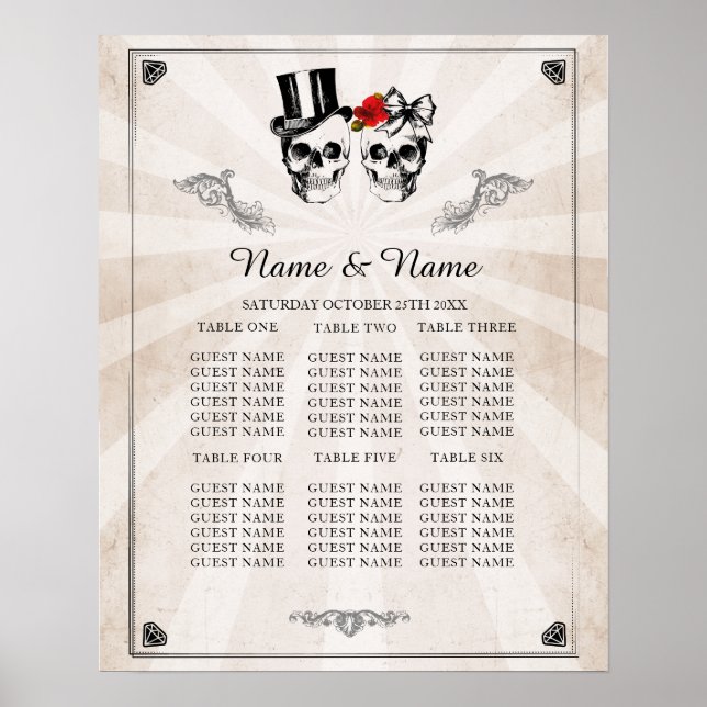 Poster Placa de Mesa de Rosa vermelha de Casamento de Pla (Frente)