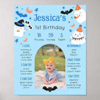 Poster Placa de Milestone de Aniversário Azul Personaliza
