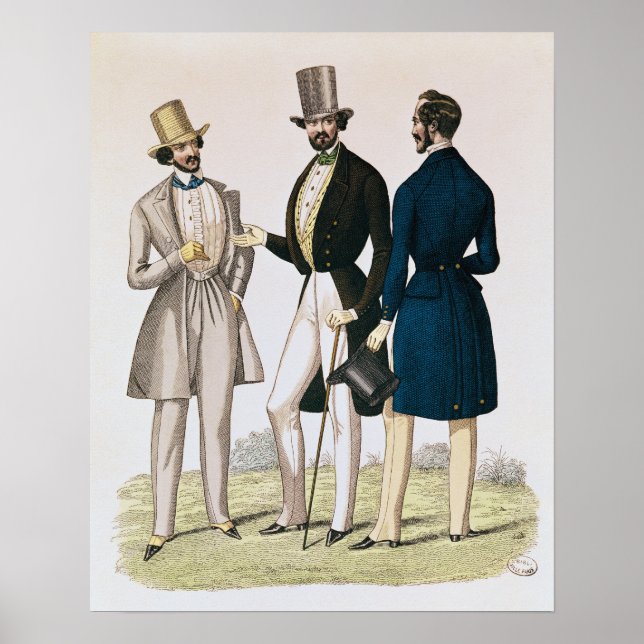 Pôster Placa de moda que representa vestuário masculino (Frente)