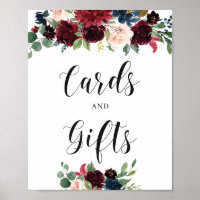 Placa de Natal Burgundy Navy Floral Cartões e Pres
