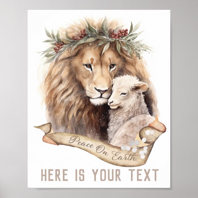 Poster Placa de Natal Leão e Cordeiro (Frente)