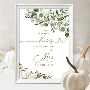 Poster Placa de Noiva Adivinhe Quantos Beijos com Verde e