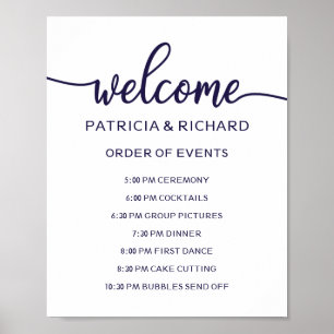 Poster Placa de Ordem de Eventos de Casamento   Azul Navy