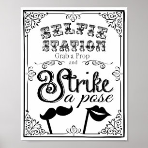 Poster Placa de photobooth de casamento preto e branco se