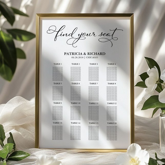 Poster Placa de Plano de Assentos de Casamento Letra Eleg (Criador carregado)