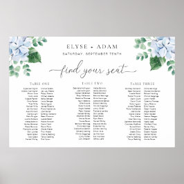 Poster Placa de Plano de Mesa de Banquete 3 Hydrangea Azu